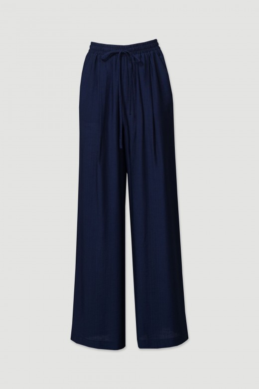 Fluid wide-leg pants with elastic belt