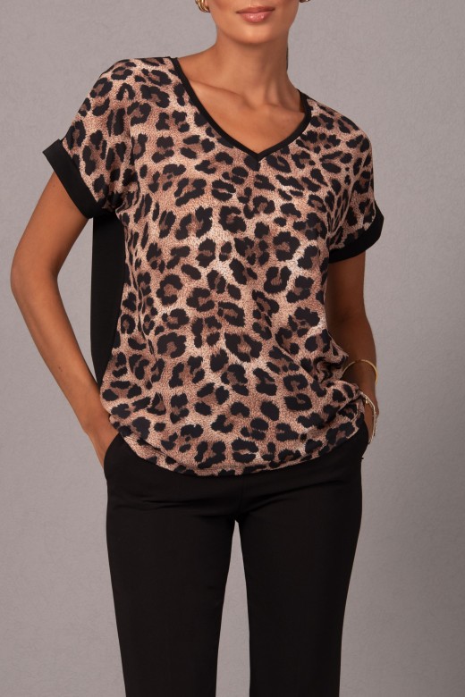 Camisola de decote em bico com estampado animal