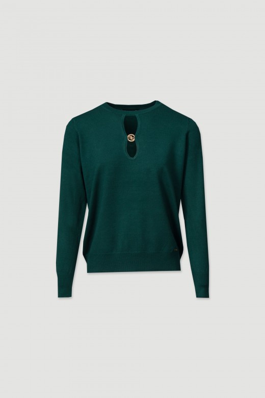 Knit sweater with neckline cutout