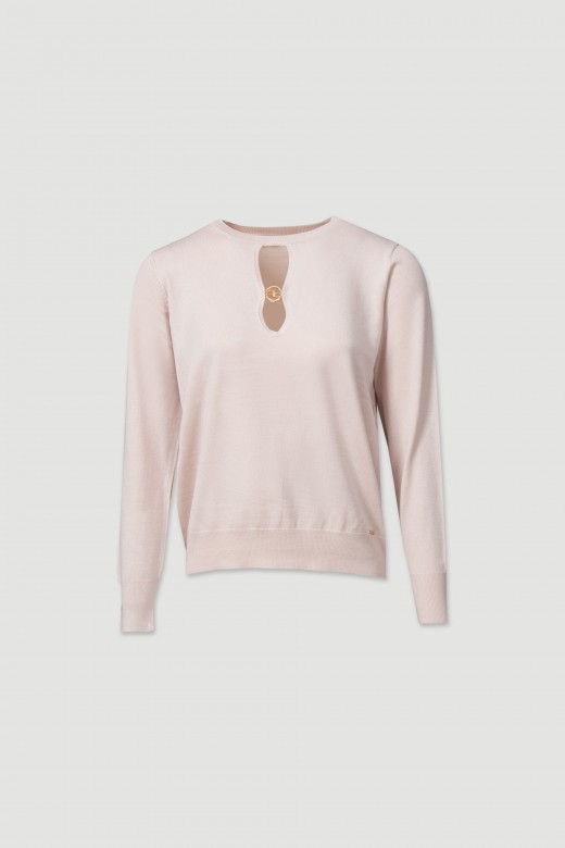 Knit sweater with neckline cutout