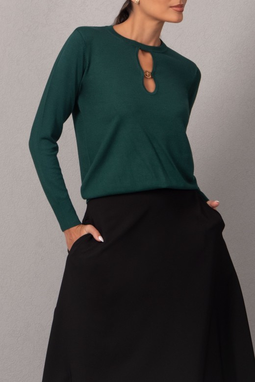 Knit sweater with neckline cutout