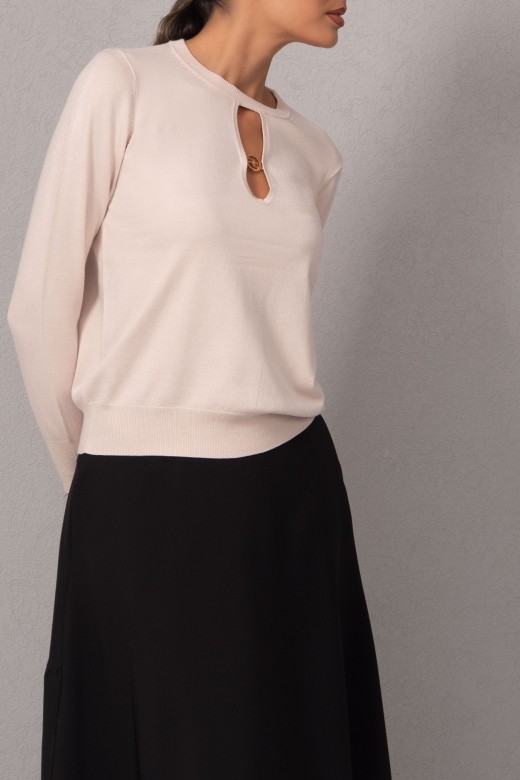 Knit sweater with neckline cutout