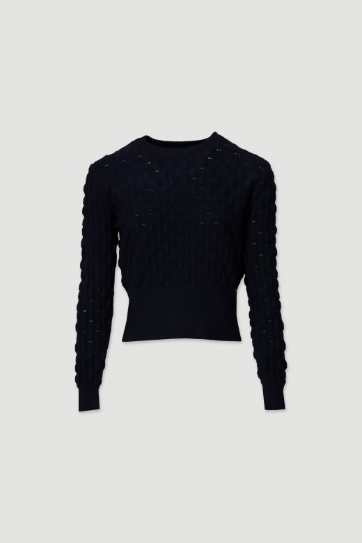 Knitted sweater with intricate detailing