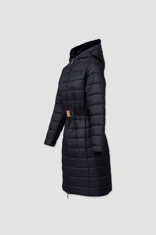 Long padded parka with belt