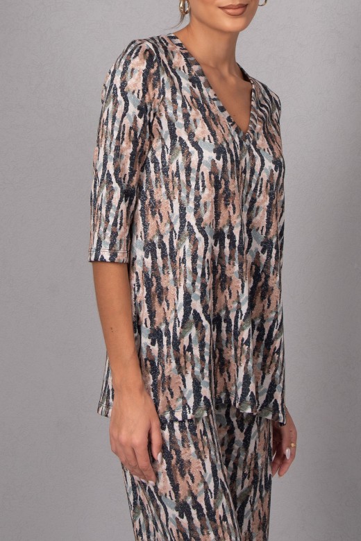 Asymmetric printed knit tunic