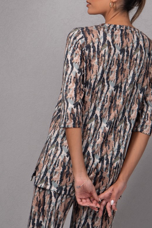 Asymmetric printed knit tunic