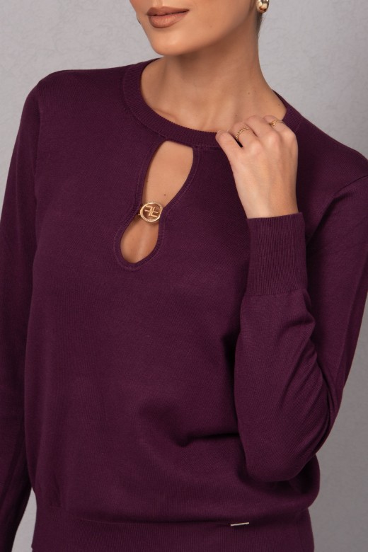 Knit sweater with neckline cutout