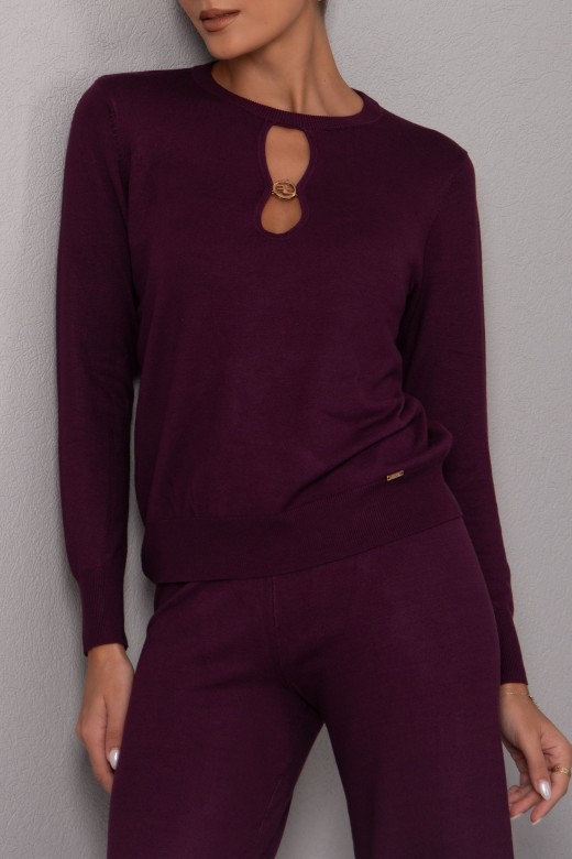 Knit sweater with neckline cutout