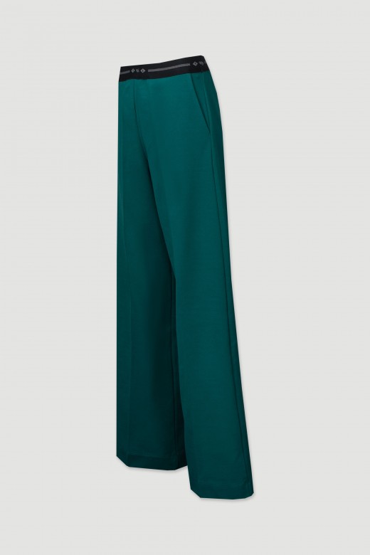 Wide-leg knit pants with custom elastic belt