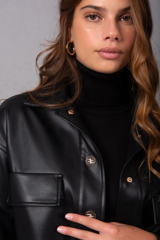 Veste courte en simili cuir avec boutons personnaliss