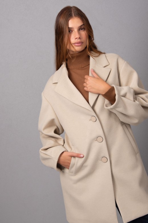 Twill coat with pleats on the sleeves