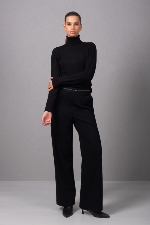 Wide-leg knit pants with custom elastic belt