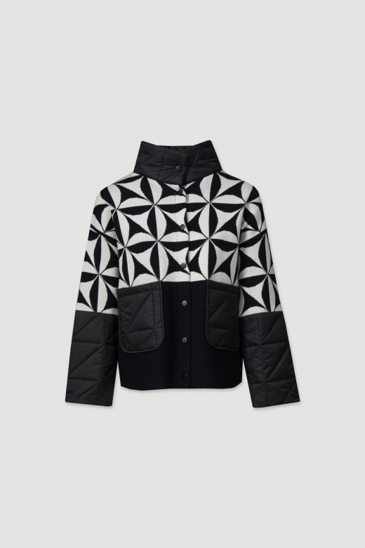 Knit jacket with geometric print