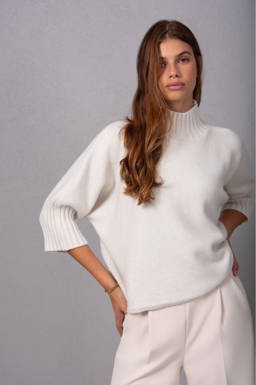 Ribbed high-neck knit sweater