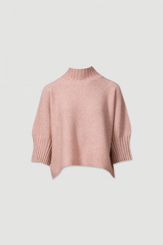 Ribbed high-neck knit sweater