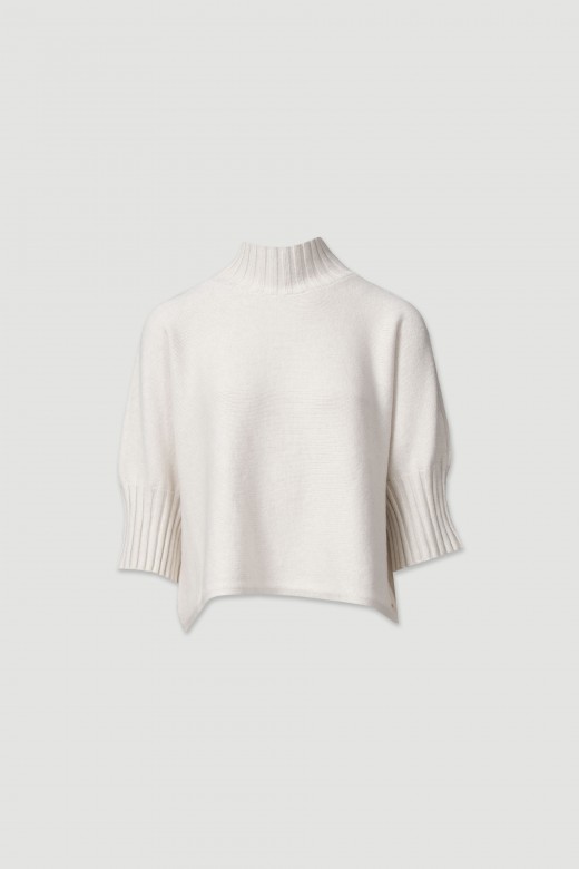 Ribbed high-neck knit sweater