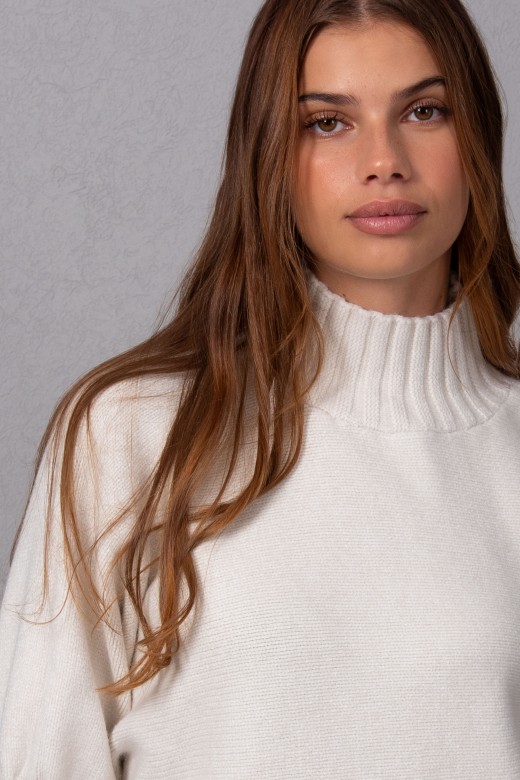 Ribbed high-neck knit sweater