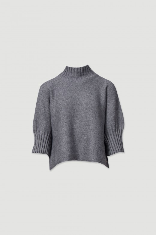 Ribbed high-neck knit sweater