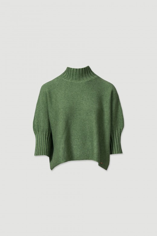 Ribbed high-neck knit sweater