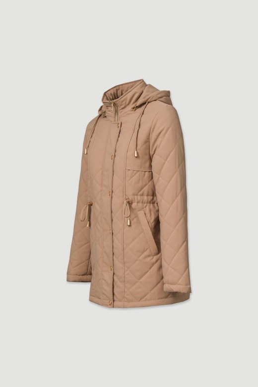 Quilted parka with removable hood