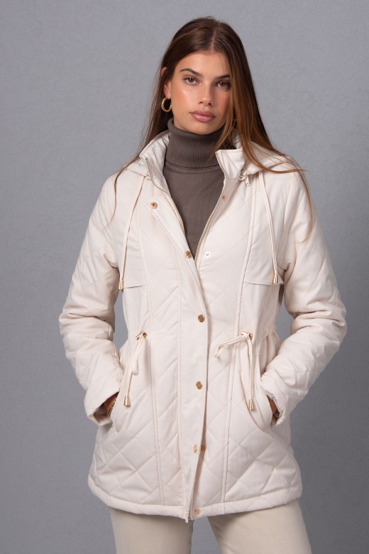 Quilted parka with removable hood