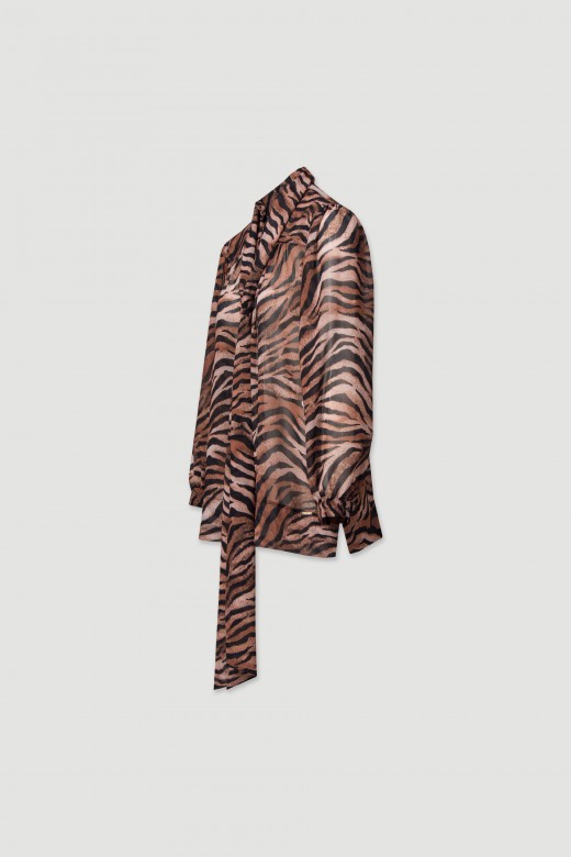 Animal print blouse with scarf