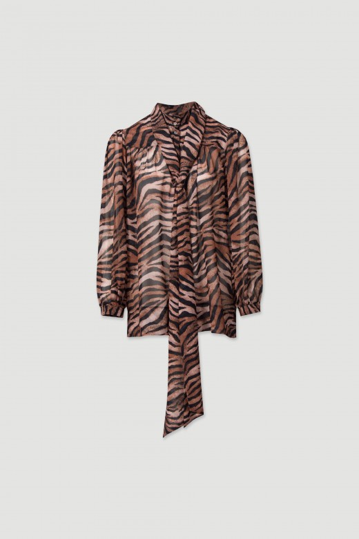 Animal print blouse with scarf