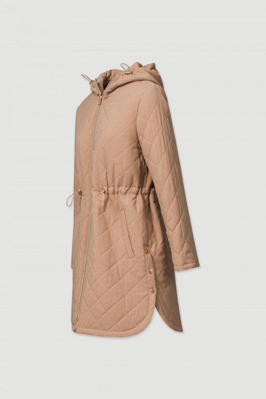 Long adjustable parka with hood