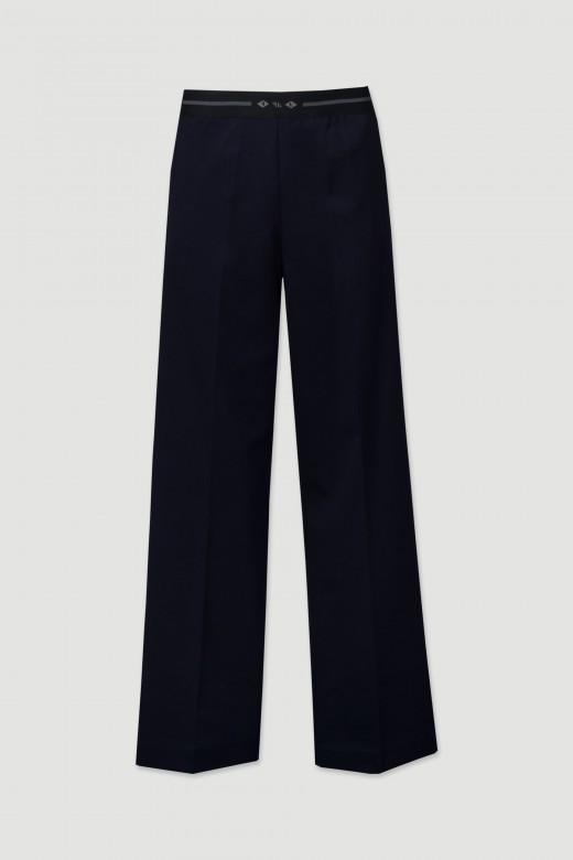 Wide-leg knit pants with custom elastic belt