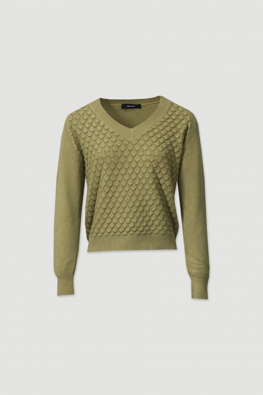 Knitted sweater with a v-neckline