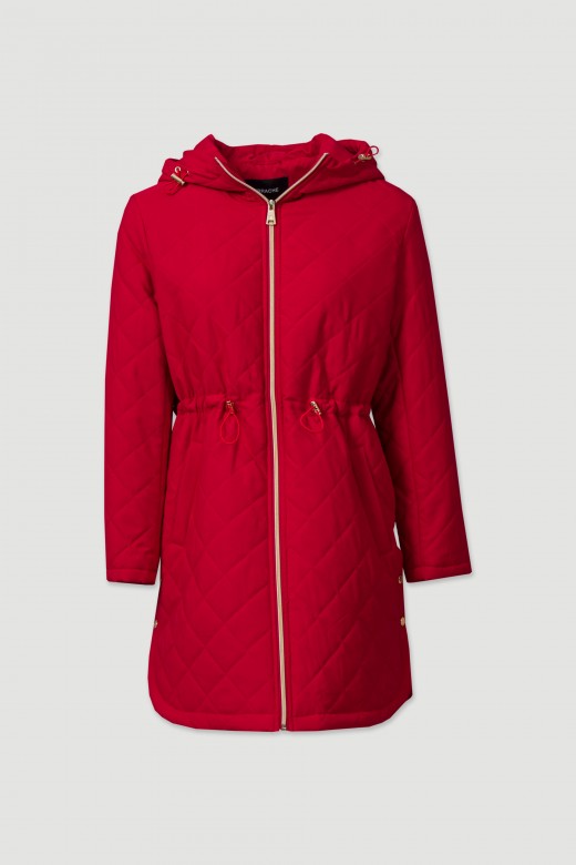 Long adjustable parka with hood