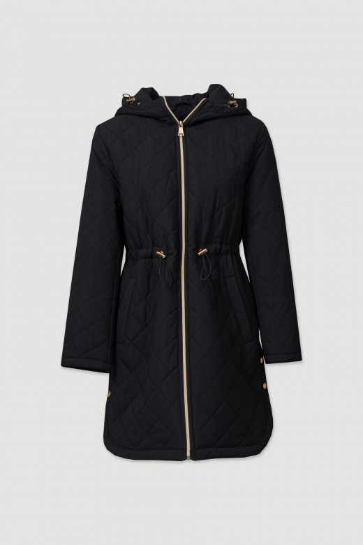 Long adjustable parka with hood