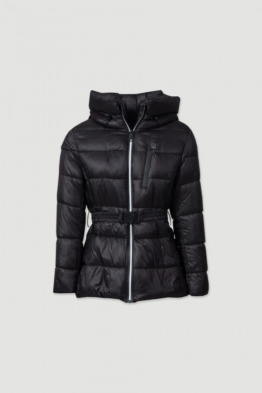 Quilted parka with hood and contrasting details