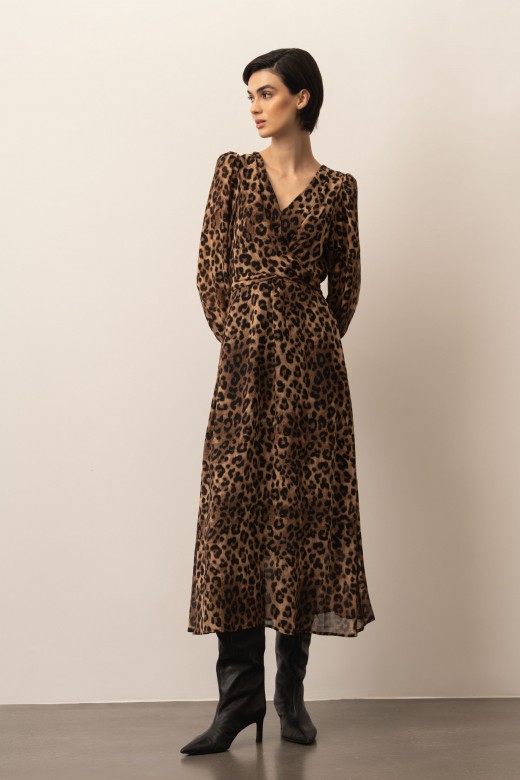 Flowy midi dress with animal print