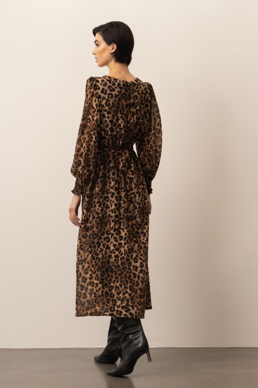 Flowy midi dress with animal print