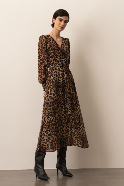 Flowy midi dress with animal print