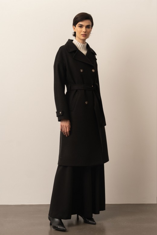 Long farmhouse coat with customized buttons.