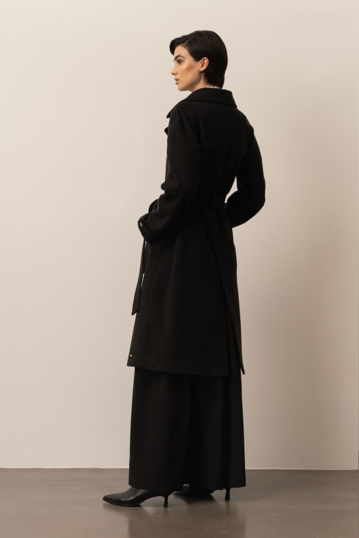 Long farmhouse coat with customized buttons.