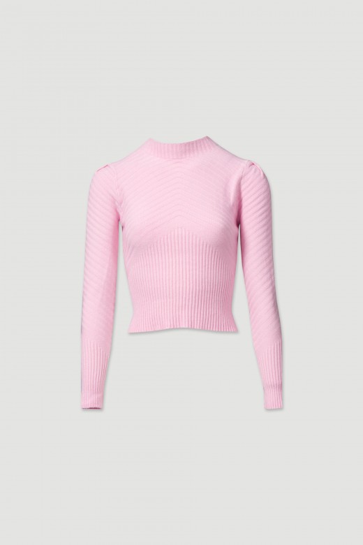 Knit sweater with a high ribbed trim.