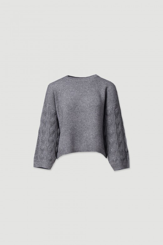 Knit sweater with drop shoulder and detailed sleeves