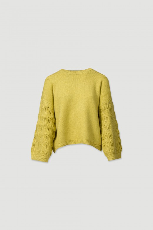 Knit sweater with drop shoulder and detailed sleeves