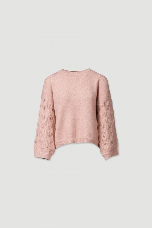 Knit sweater with drop shoulder and detailed sleeves