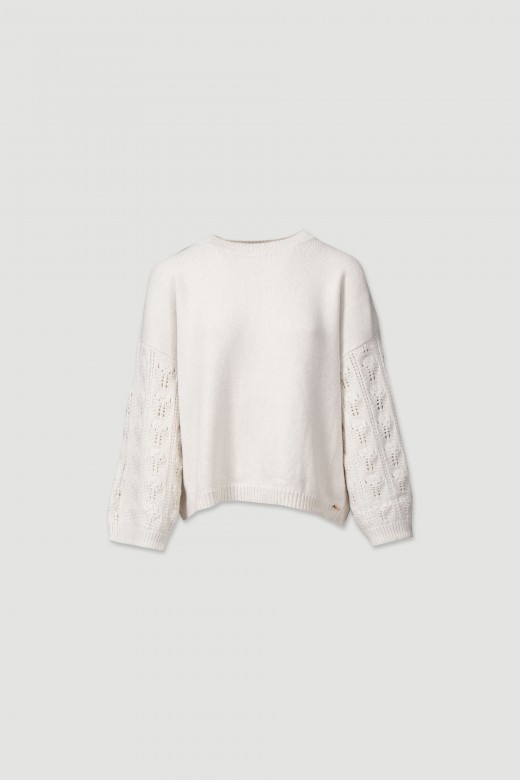 Knit sweater with drop shoulder and detailed sleeves