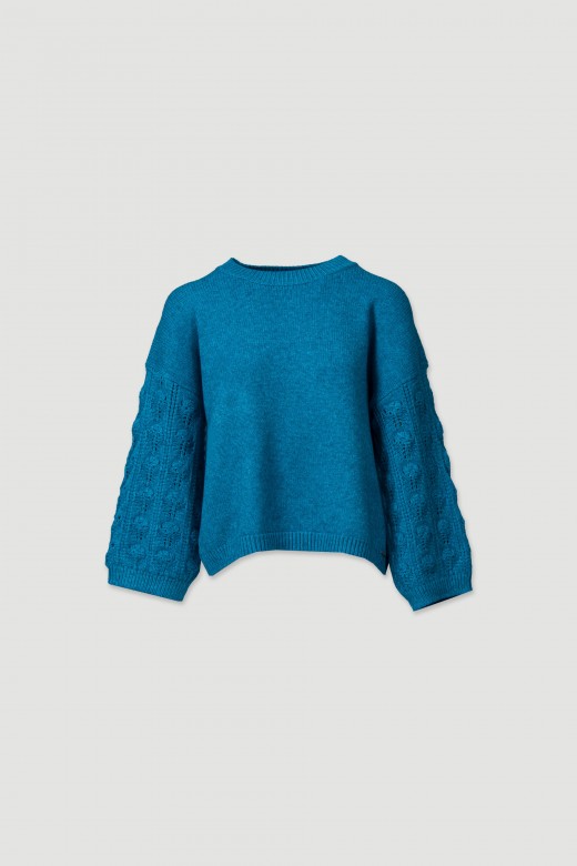 Knit sweater with drop shoulder and detailed sleeves