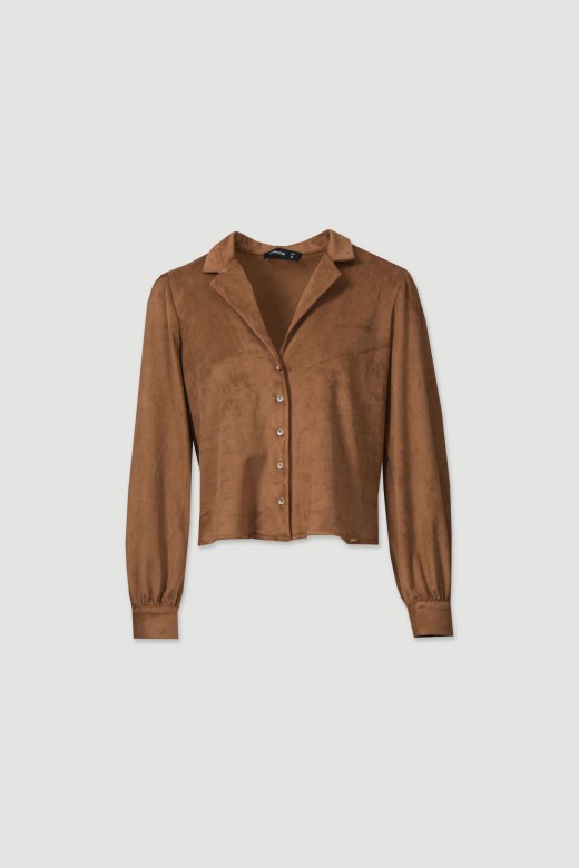 Short blouse with a suede effect