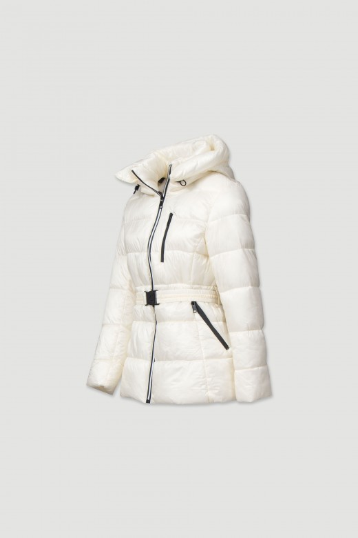 Quilted parka with hood and contrasting details