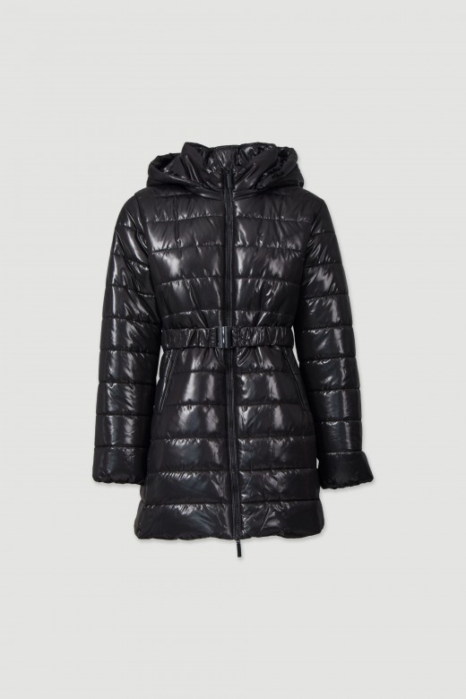 Parka acolchada larga impermeable con cinturn