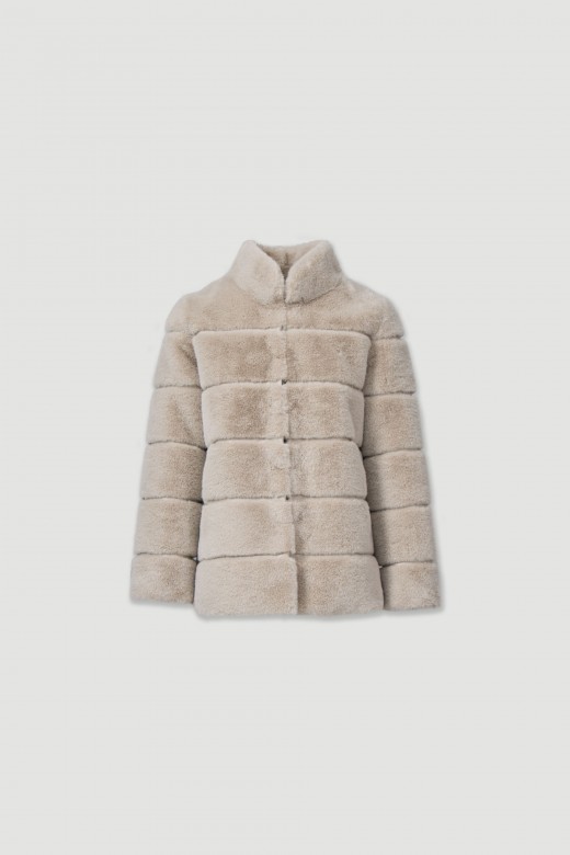 Fur coat with napa detailing