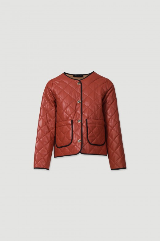 Faux leather jacket with contrasting piping