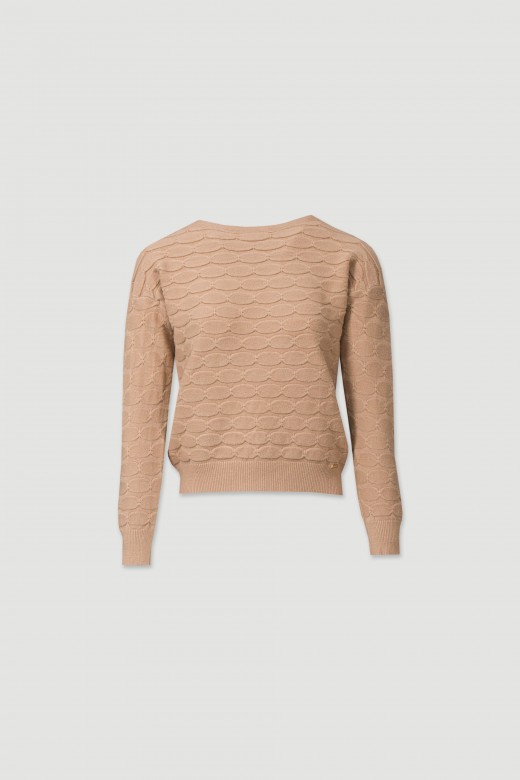 Knitted sweater with a boat neckline